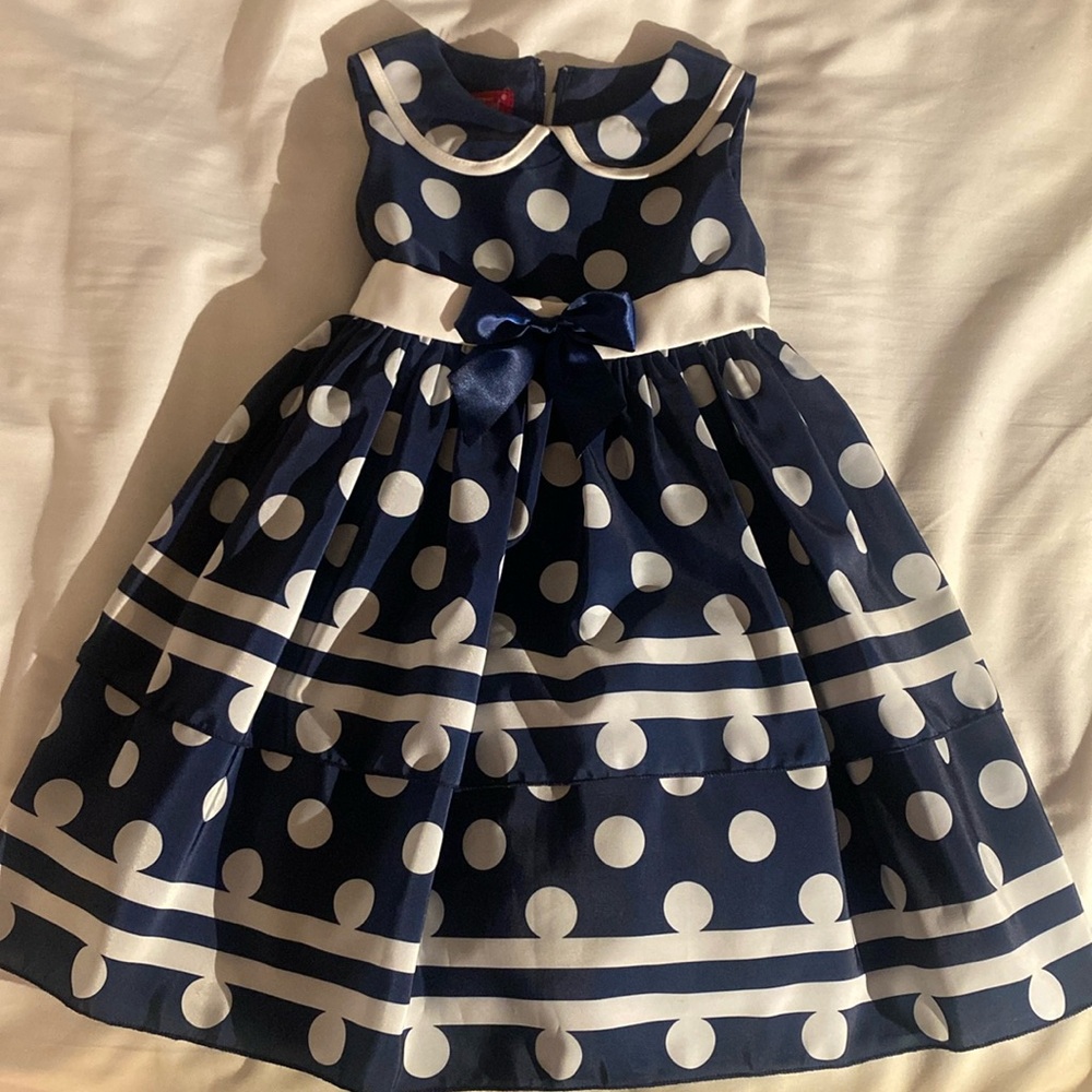 Girls navy blue and polkadot dress 4T
